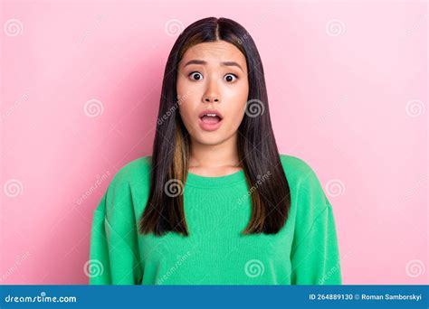 Portrait Photo Of Young Nervous Funny Japanese Girl Scared Unexpected