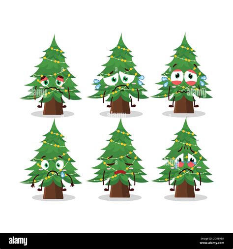 Christmas Tree Cartoon Character With Sad Expression Vector