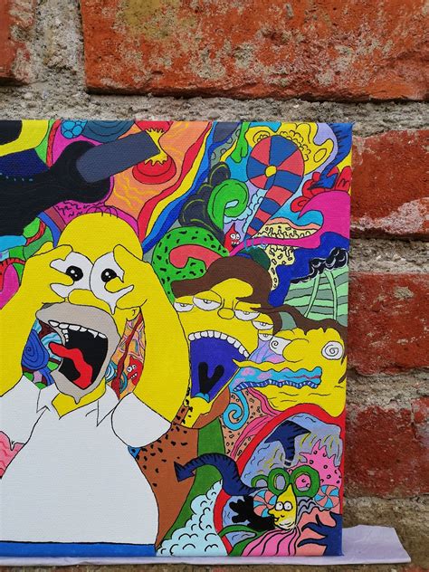 Psychedelic Homer Simpson Painting On Stretched Canvas Etsy