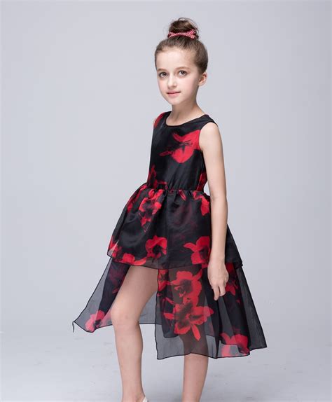 Fancy Dress Blackandred Toddler Girl Clothing Flower Print Asymmetrical