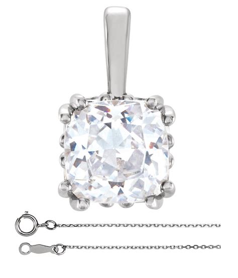 Cushion Diamond Solitaire Pendant Necklace 14k White Gold 057 Ct G