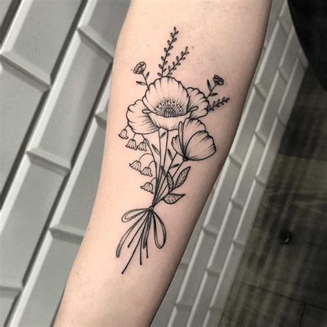 Poppy Flower Bundle Tattoo On The Right Forearm Forearm Flower Tattoo