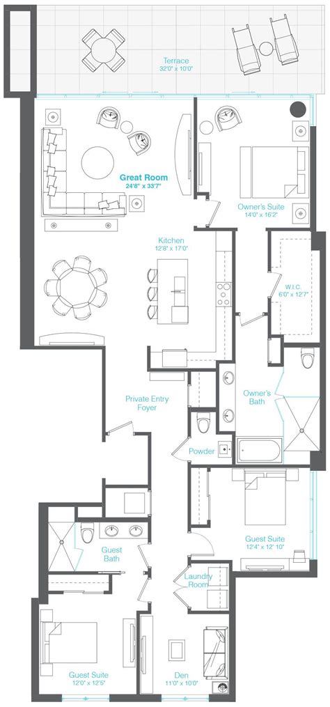 3 Bedrooms 25 Baths Den Condominium Floor Plan Condo Floor Plans