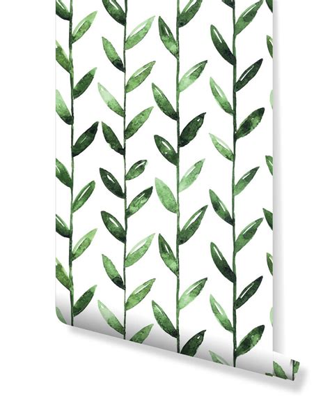 Self Adhesive Green Leaves Wallpaper Watercolor Removable Etsy