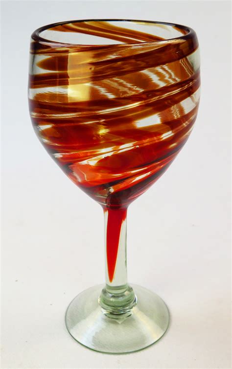 Wine Glass Hand Blown 14oz Red Swirl Made In Mexico