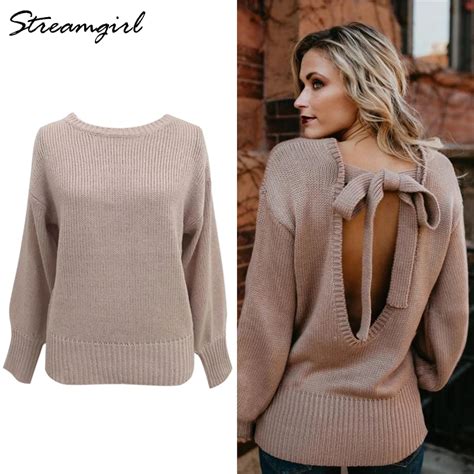 women s backless sweater female open back sexy sweater women autumn 2018 fashion knitted lace up