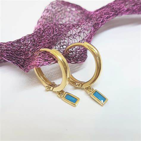Turquoise Baguette Dangle Drop Earrings For Women K Gold Latika