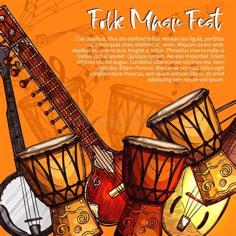 Folk Music Festival Poster With Musical Instrument Stock Vector