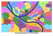 Neighborhoods of Pittsburgh PA Map Pittsburgh Map Company - Etsy