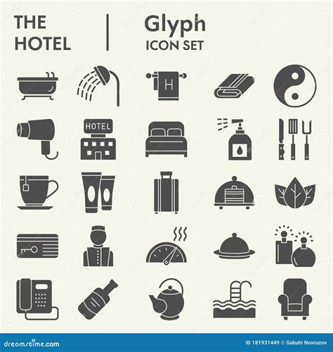 Hotel Solid Icon Set Travel Symbols Set Collection Or Vector Sketches