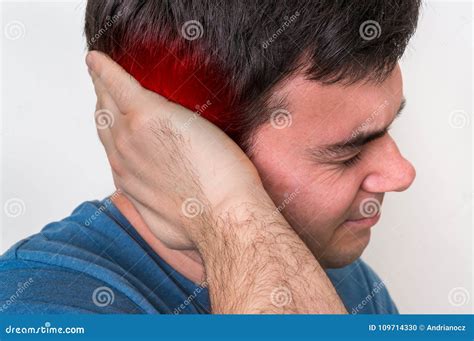 Man With Earache Is Holding His Aching Ear Stock Photo Image Of