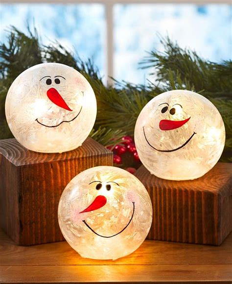 Set Of 3 Lighted Glass Snowballs Holiday Centerpieces Holiday
