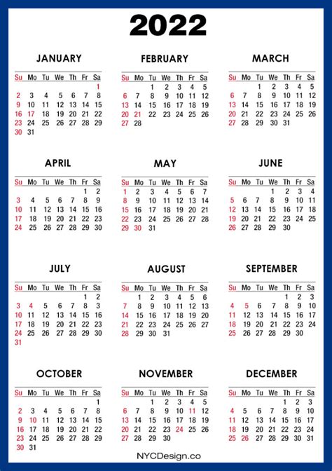 2022 Calendar With Us Holidays Printable Free Blue Sunday Start