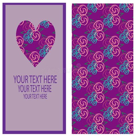 Card With Floral Heart And Seamless Pattern Stock Illustration