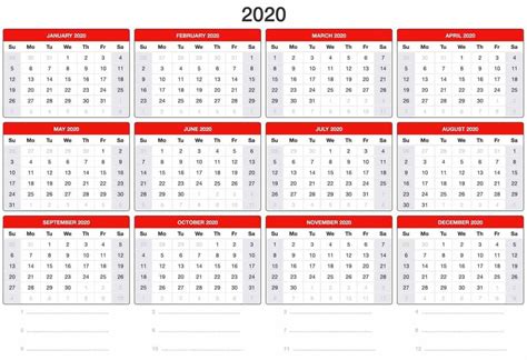 12 Month Yearly Blank Calendar 2020 Calendar Template Printable