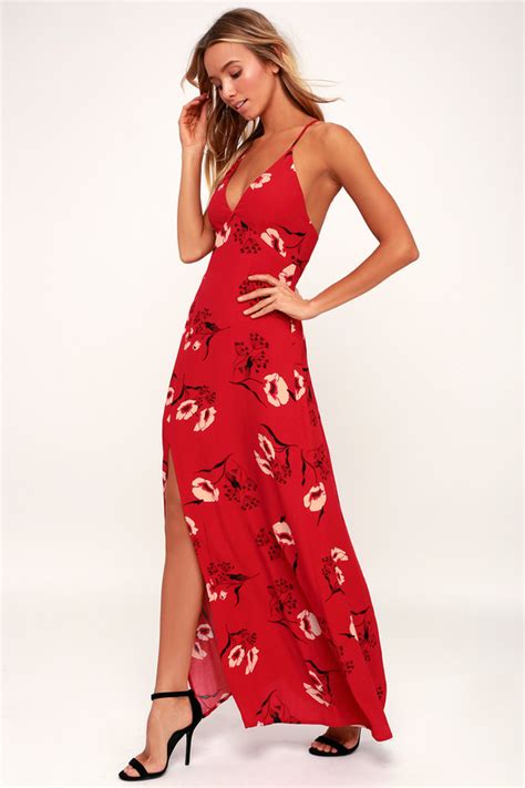 Chic Red Dress Floral Print Dress Maxi Dress Sexy Dress Lulus