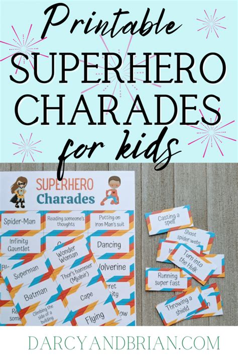 Printable Superhero Themed Charades Game For Kids