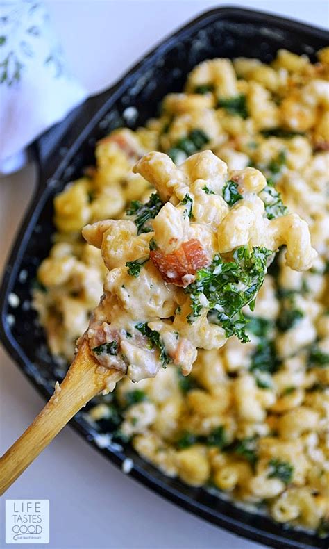 Tip into a baking dish and scatter with the remaining cheese and sage leaves. Mac and Cheese with Kale and Bacon | Life Tastes Good