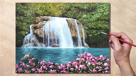 Acrylic Painting Hidden Waterfalls Landscape Youtube
