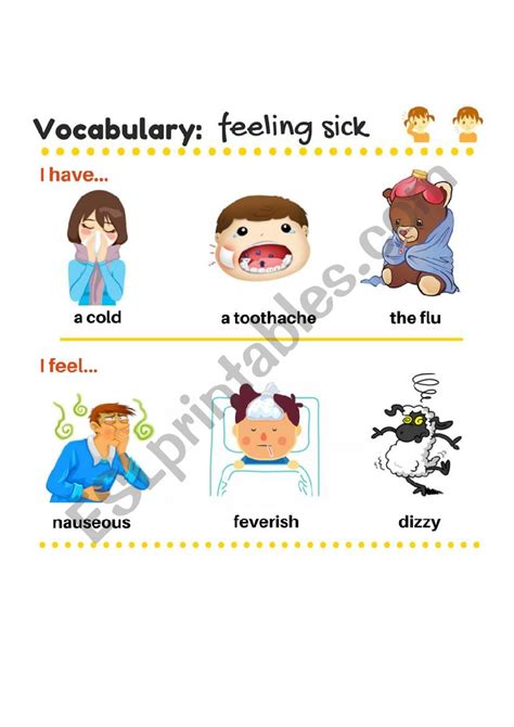 Vocabulary Feeling Sick Esl Worksheet By Glassheart07