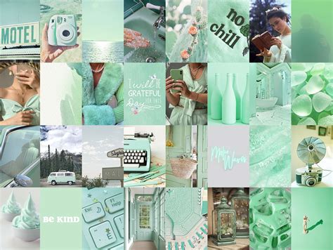 Mint Green Wall Collage Kit Green Aesthetic Wall Collage Etsy