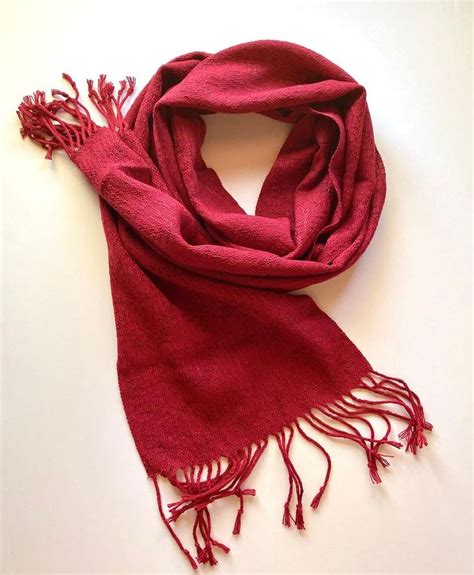 Handwoven Scarf Red Scarf Woven Cotton And Tencel Scarf Etsy