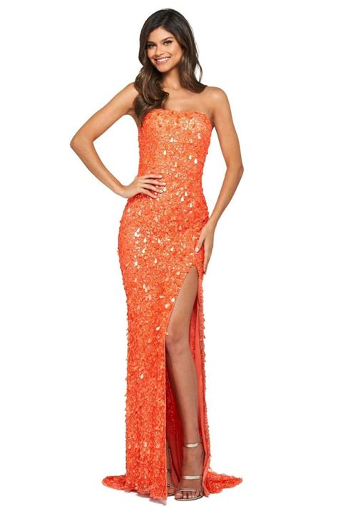 Sherri Hill 53891 Fully Beaded Strapless Evening Dress Orange Prom Dresses Strapless