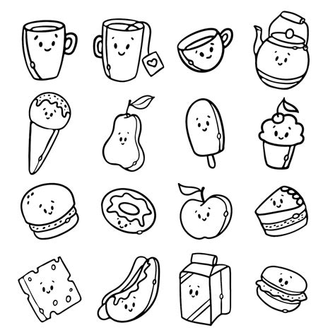 Premium Vector Cute Kawaii Fast Food Meal Outline Doodle Cartoon