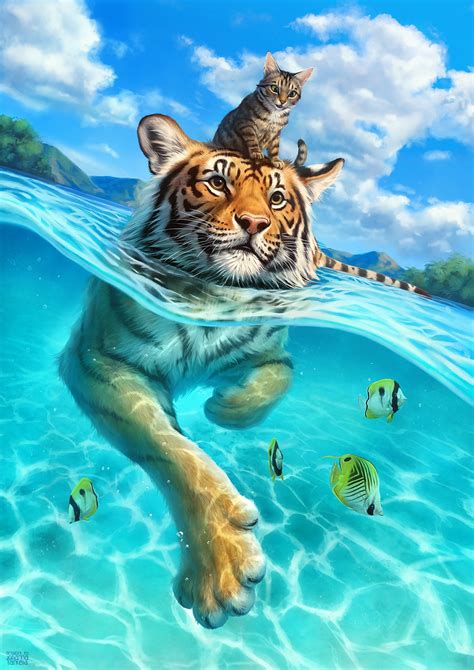 A Small Swim For A Tiger Johanna Tarkela Illustration