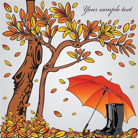 Autumn Background Template Falling Leaves Boots Umbrella Sketch Vectors