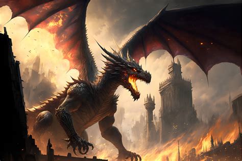 Wallpaper Ai Art Digital Art Medieval Dragon Castle Fire Battle