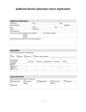 Fillable Online Intern Application Template Seabrook Dental