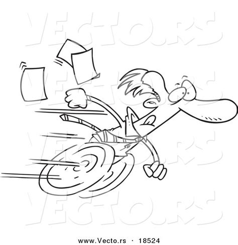 Vector Of A Cartoon Fast Businessman On Wheels Outlined Coloring Page