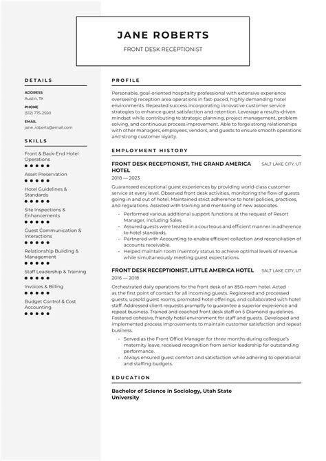 Front Desk Receptionist Resume Example And Writing Guide