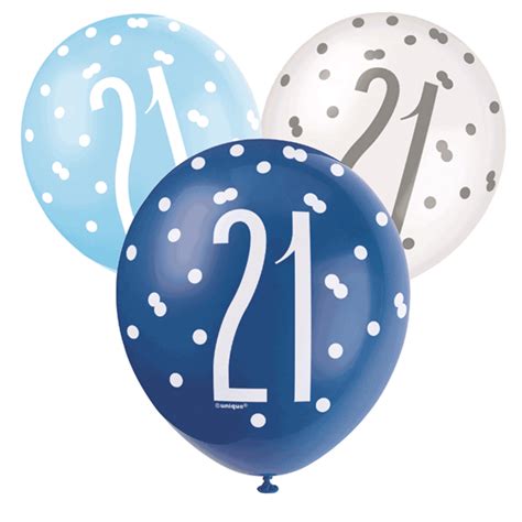 Blue And White Glitz 21st Birthday Latex Balloons 6pk