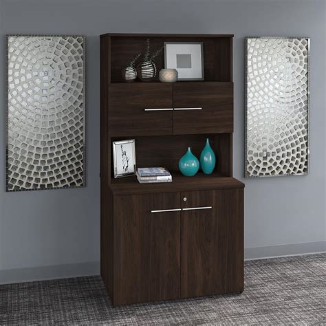 Office 500 Tall Storage Cabinet With Doors In Black Walnut Engineered