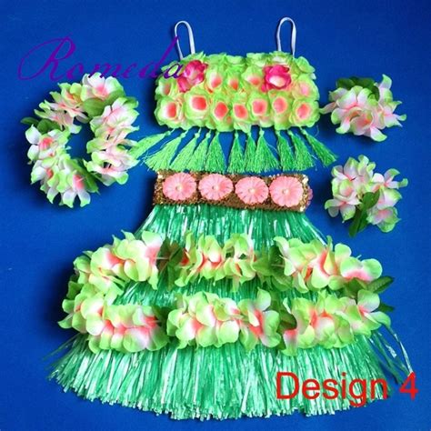 Newest Set Lot Fashion Hawaiian Hula Grass Skirt Lei Set Headwear