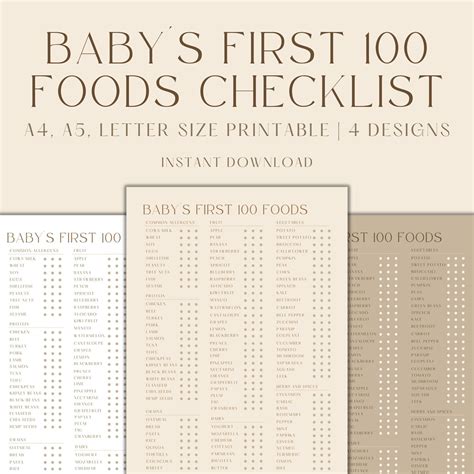 Baby Food Tracker Printable Babys First Food Checklist Solids