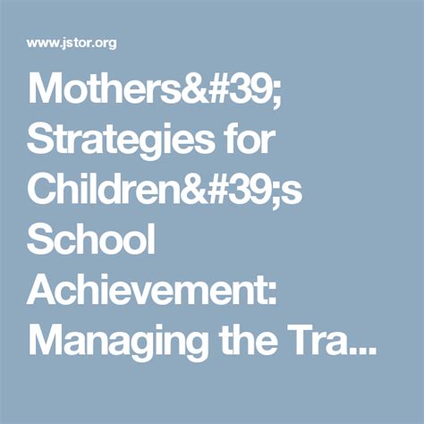 Mothers Strategies For Childrens School Achievement Managing The