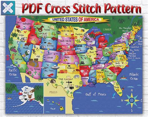 Usa Map Cross Stitch Pattern States Of America Map Cross Etsy