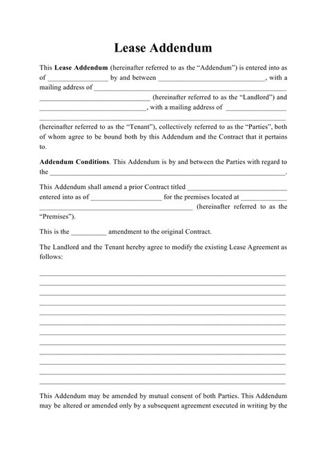 A lease renewal agreement template, available in both pdf & word formats, that can be signed and used as an addedum to an existing lease. Lease Addendum Template Download Printable PDF ...