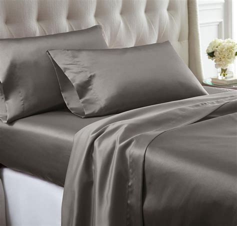 Nantes 4 Piece Wrinkle Free California King Satin Sheet Set Gray