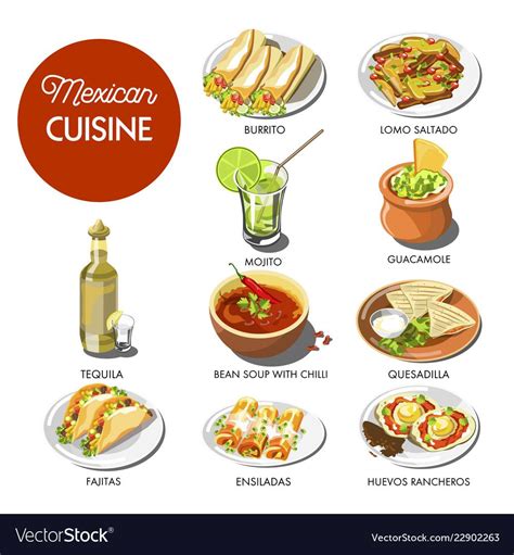 Mexican Food Cuisine Traditional Dishes Of Meal Vector Image Mexican