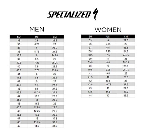 Specialized Cycling Shoes Size Chart