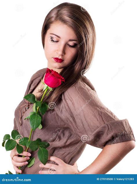 Beautiful Girl With Red Rose Royalty Free Stock Photos Image 27010508