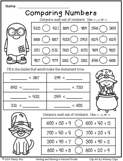 Common Core Comparing 3 Digit Numbers Worksheets 2nd Grade