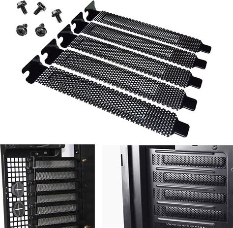 5pcs Black Pci Slot Cover Dust Filter Blanking Plate Hard Steel With