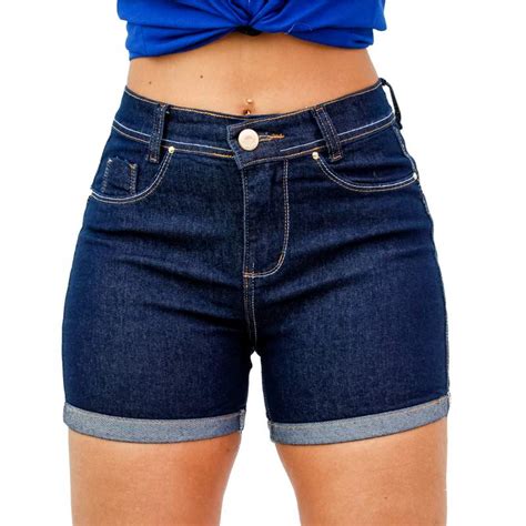 Shorts Femininos Cintura Alta Hot Pants C Elastano R 4995 Cor Azul Jeans Jeans Com