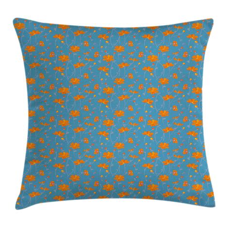 Retro grid and starbursts outdoor pillow. Orange Blue Throw Pillow Cushion Cover, Sweet Flowers with Thin Peduncles and Buds, Decorative ...