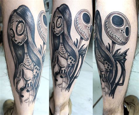 Jack and sally leg tattoo. Jack and Sally Tattoo | Tattoo Abyss Montreal